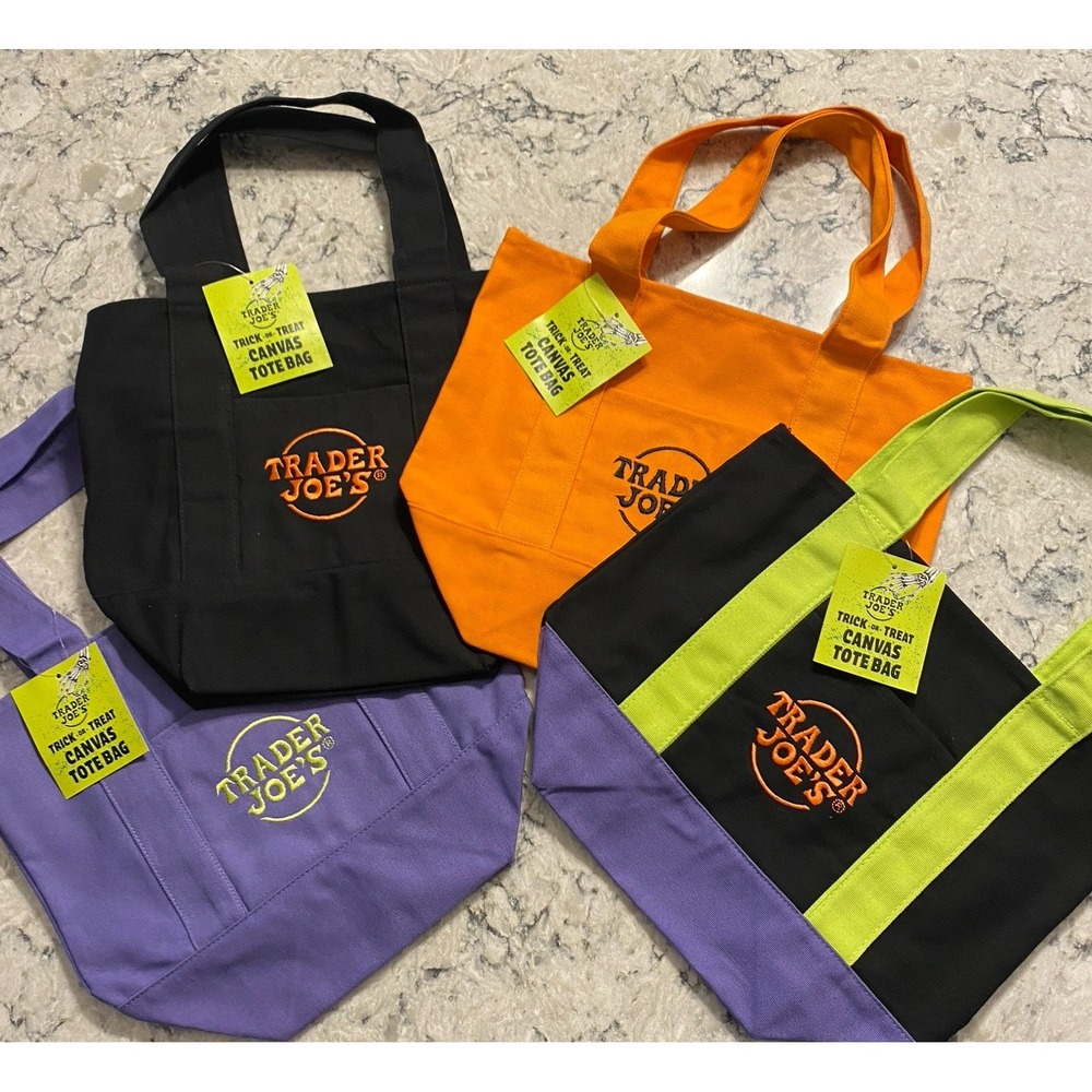 Trader Joe's Mini Halloween‎ Canvas Tote Bag Set Of 4 Orange Black Purple NWT